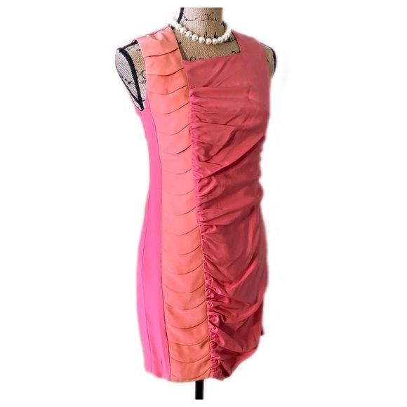 DAVID YO Pink Peach Ruched Silk Cocktail Party Dress NWT - Picture 2 of 5